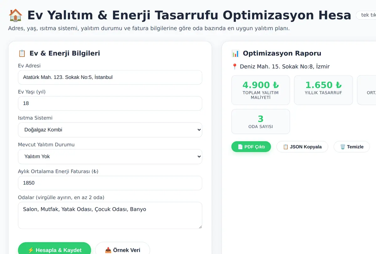 Ev Yalıtım & Enerji Tasarrufu Optimizasyon Hesa ekran görüntüsü