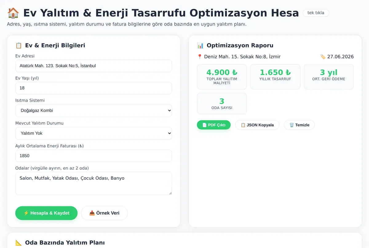 Ev Yalıtım & Enerji Tasarrufu Optimizasyon Hesa ekran görüntüsü 2