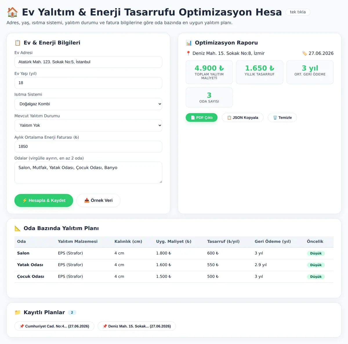 Ev Yalıtım & Enerji Tasarrufu Optimizasyon Hesa ekran görüntüsü 3