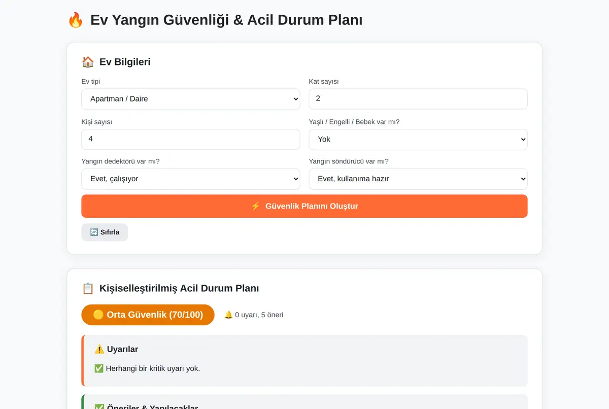 Ev Yangın Güvenliği ve Acil Durum Planı Hesapla ekran görüntüsü 2