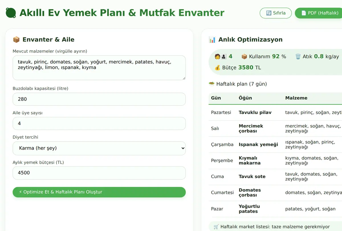 Akıllı Ev Yemek Planı & Mutfak Envanter Hesapla ekran görüntüsü