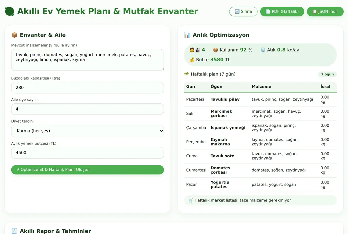 Akıllı Ev Yemek Planı & Mutfak Envanter Hesapla ekran görüntüsü 2