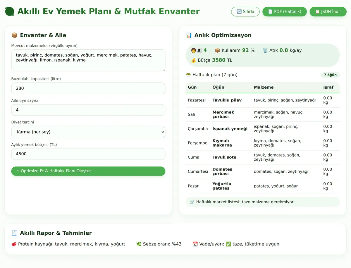 Akıllı Ev Yemek Planı & Mutfak Envanter Hesapla ekran görüntüsü 3