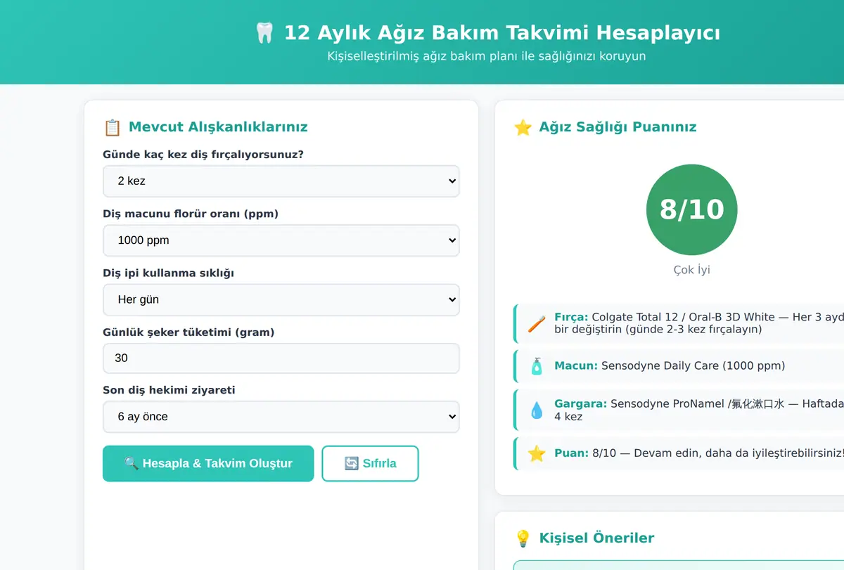 12 Aylık Ağız Bakım Takvimi Hesaplayıcı ekran görüntüsü