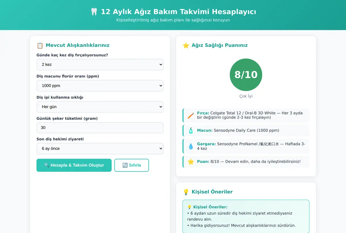 12 Aylık Ağız Bakım Takvimi Hesaplayıcı ekran görüntüsü 2