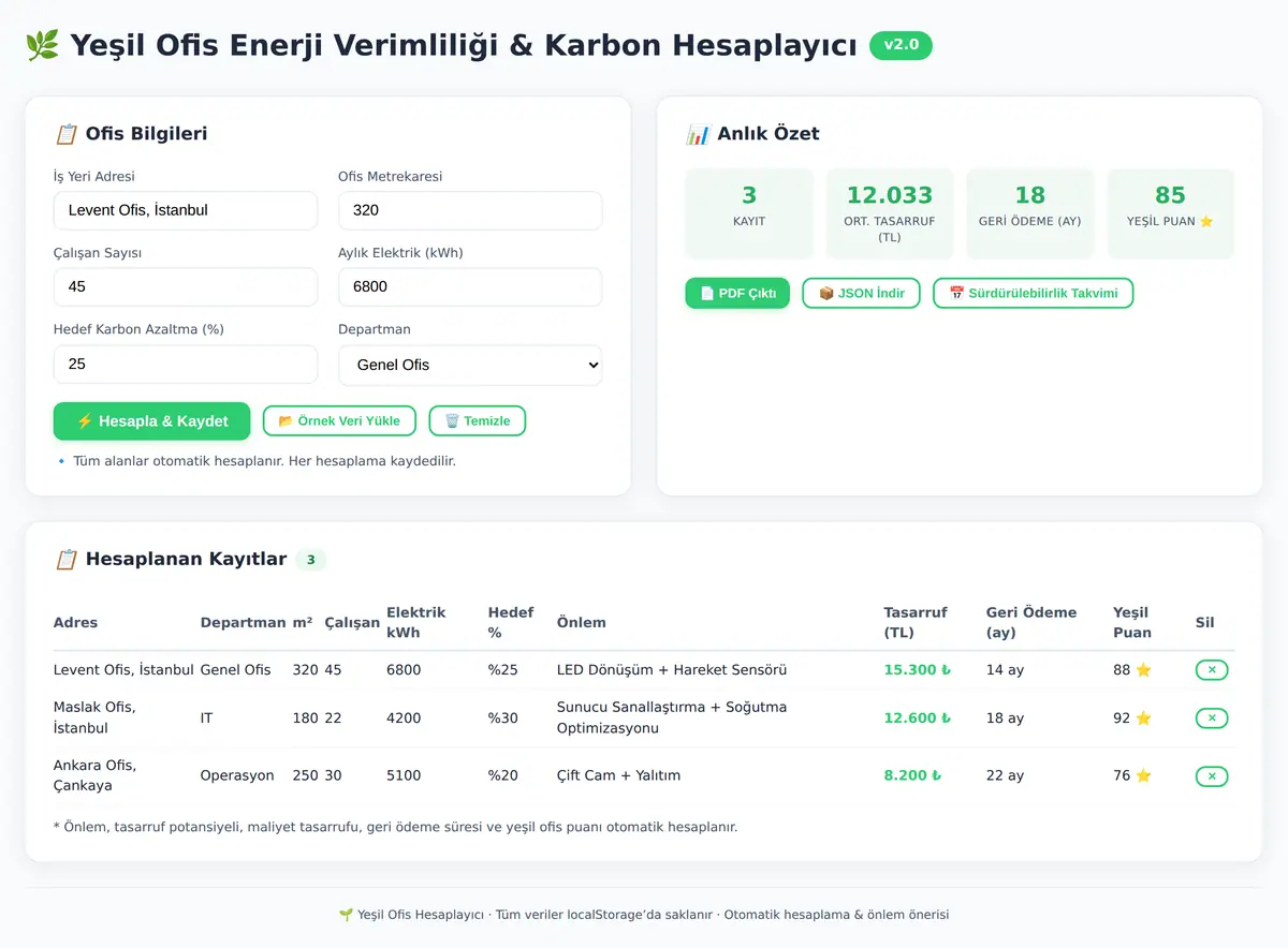 Yeşil Ofis Enerji Verimliliği & Karbon Hesaplayıcı ekran görüntüsü 3