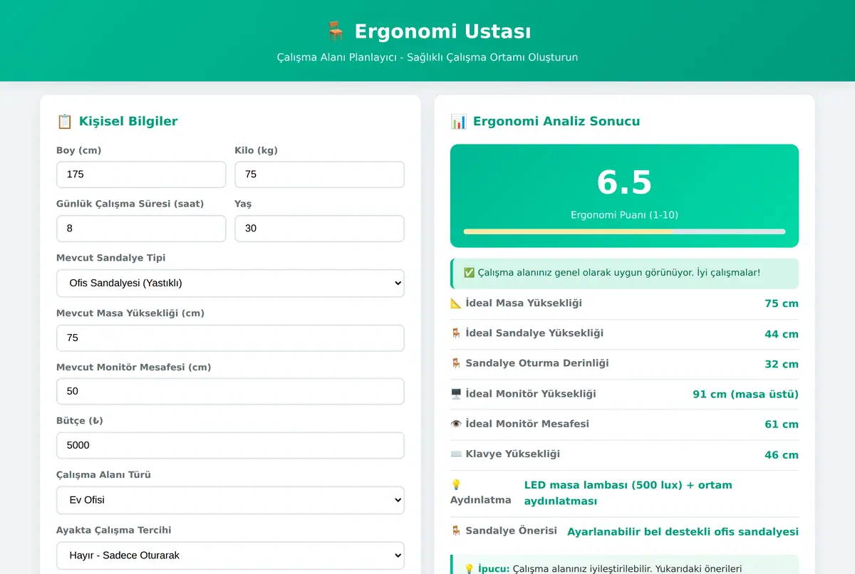 Ergonomi Ustası - Çalışma Alanı Planlayıcı ekran görüntüsü 2