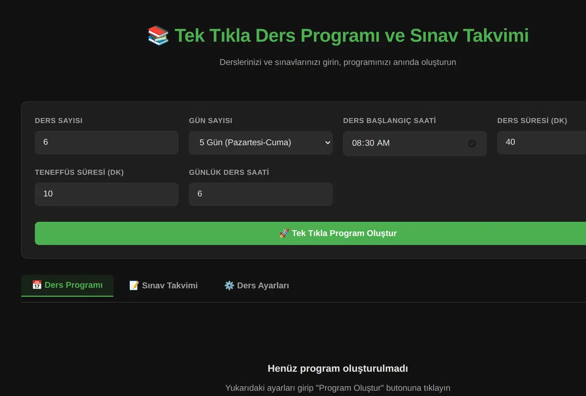 Tek Tıkla Ders Programı ve Sınav Takvimi Oluşturucu ekran görüntüsü
