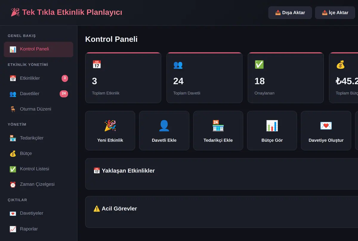 Tek Tıkla Etkinlik Planlayıcı Aracı ekran görüntüsü