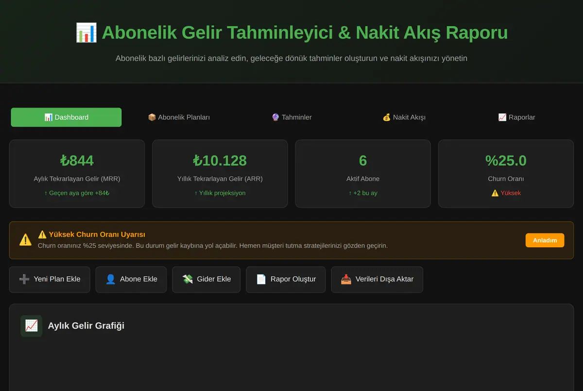 Abonelik Gelir Tahminleyici & Nakit Akış Raporu ekran görüntüsü 2