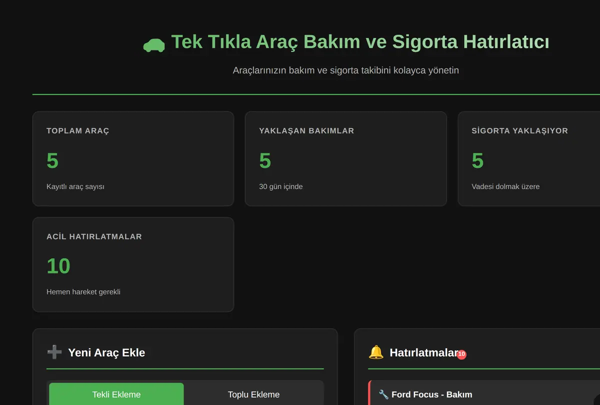 Tek Tıkla Araç Bakım ve Sigorta Hatırlatıcı ekran görüntüsü