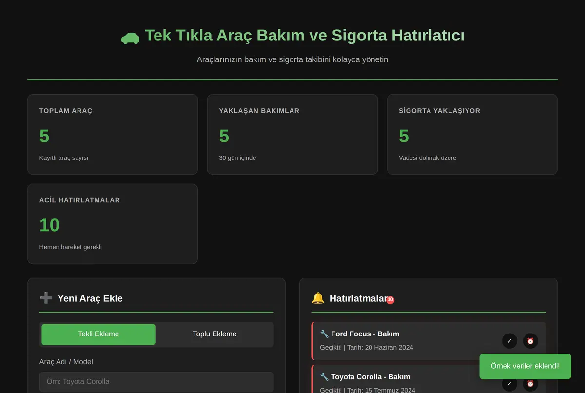 Tek Tıkla Araç Bakım ve Sigorta Hatırlatıcı ekran görüntüsü 2