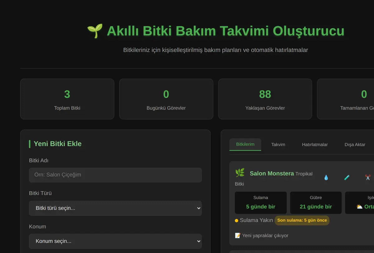 Akıllı Bitki Bakım Takvimi Oluşturucu ekran görüntüsü