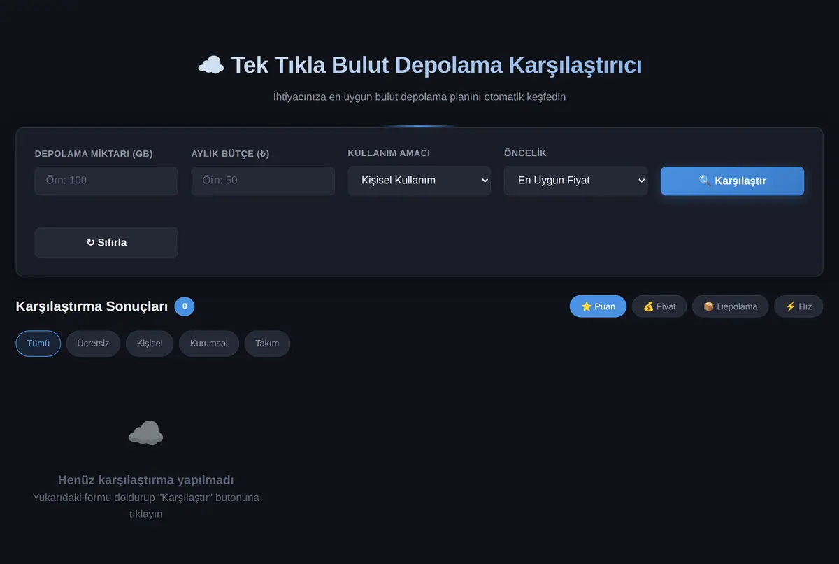 Tek Tıkla Bulut Depolama Karşılaştırıcı ekran görüntüsü 2
