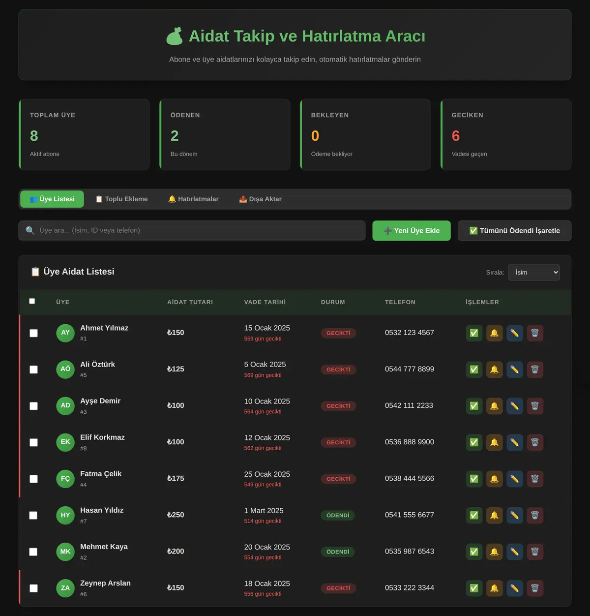 Aidat Takip ve Hatırlatma Aracı ekran görüntüsü 3