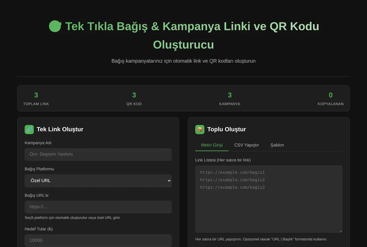 Tek Tıkla Bağış & Kampanya Linki ve QR Kodu Oluşturucu ekran görüntüsü 2