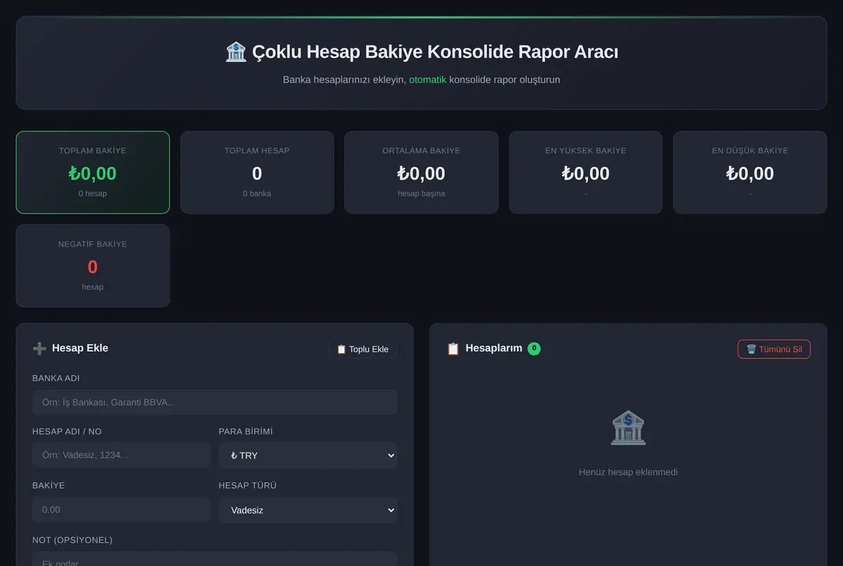 Çoklu Hesap Bakiye Konsolide Rapor Aracı ekran görüntüsü 2