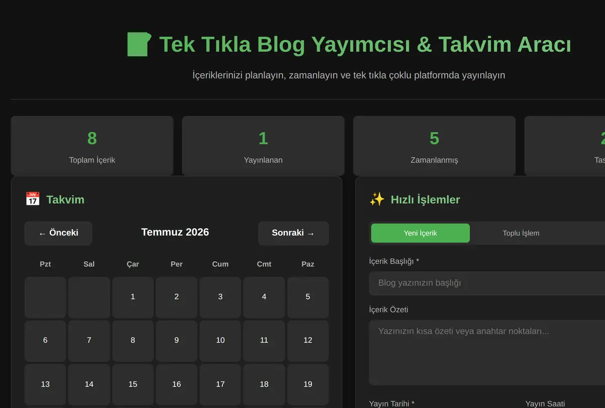 Tek Tıkla Blog Yayımcısı & Takvim Aracı ekran görüntüsü