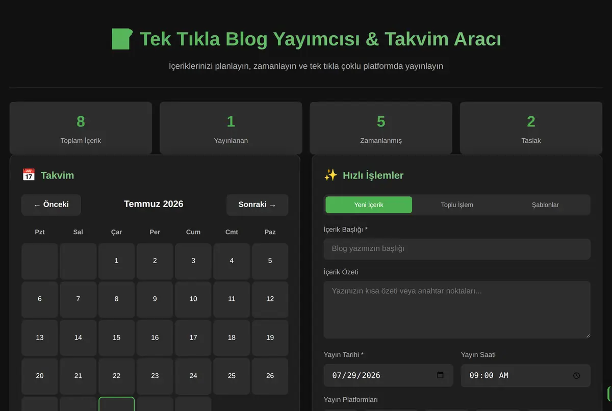 Tek Tıkla Blog Yayımcısı & Takvim Aracı ekran görüntüsü 2