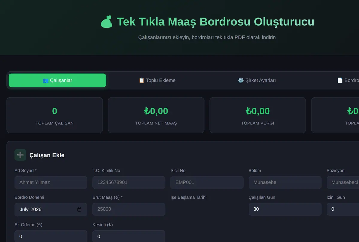 Tek Tıkla Maaş Bordrosu Oluşturucu ekran görüntüsü