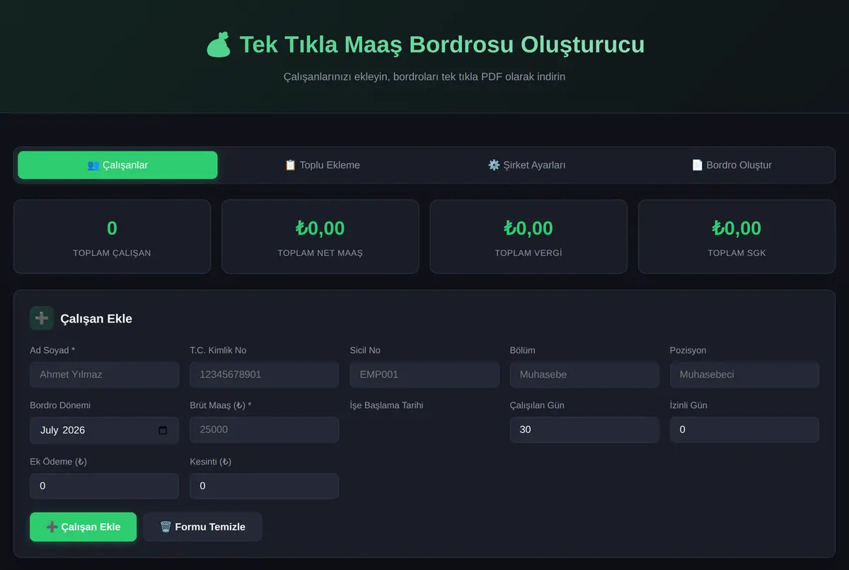 Tek Tıkla Maaş Bordrosu Oluşturucu ekran görüntüsü 2