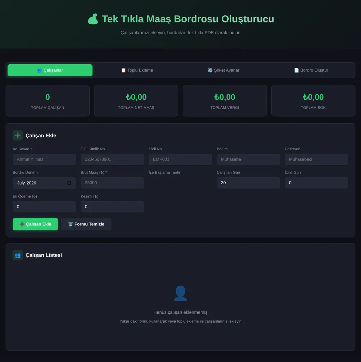 Tek Tıkla Maaş Bordrosu Oluşturucu ekran görüntüsü 3