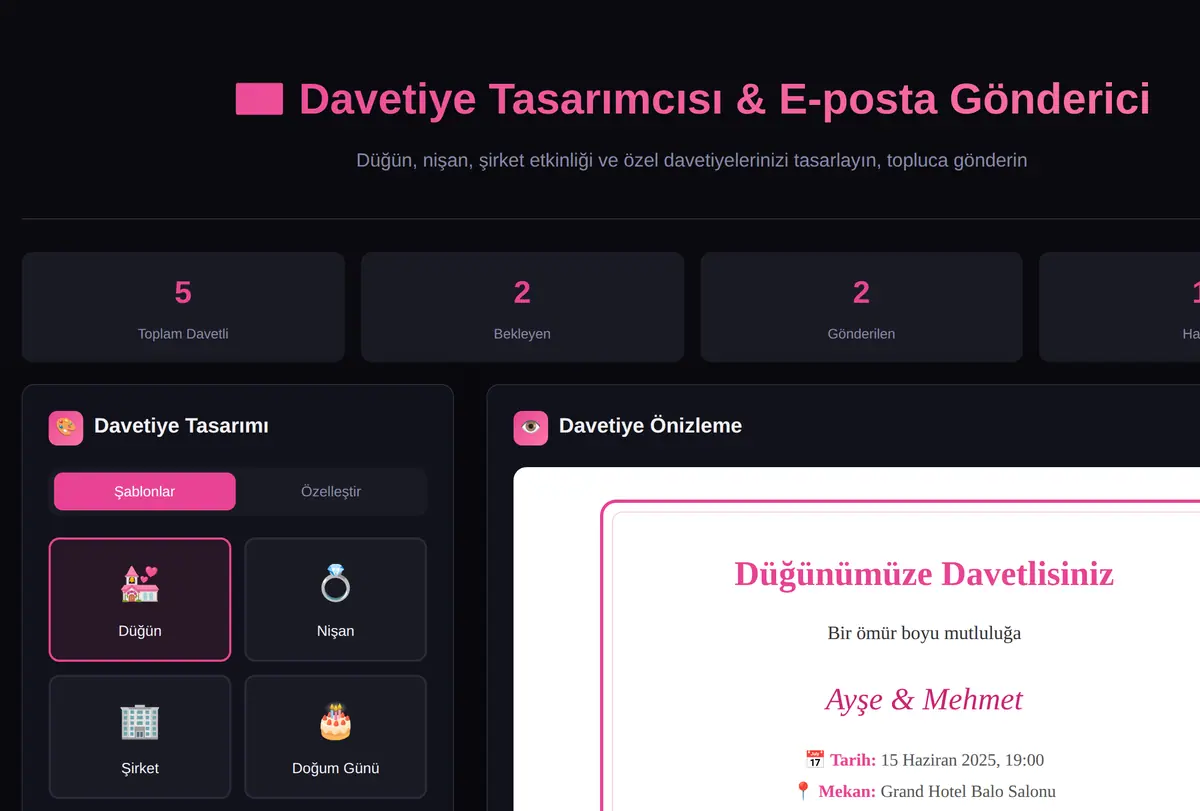 Davetiye Tasarımcısı & E-posta Gönderici ekran görüntüsü