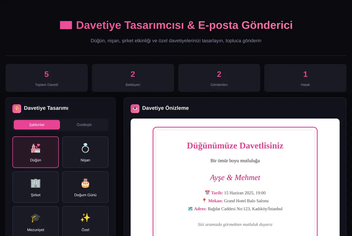 Davetiye Tasarımcısı & E-posta Gönderici ekran görüntüsü 2
