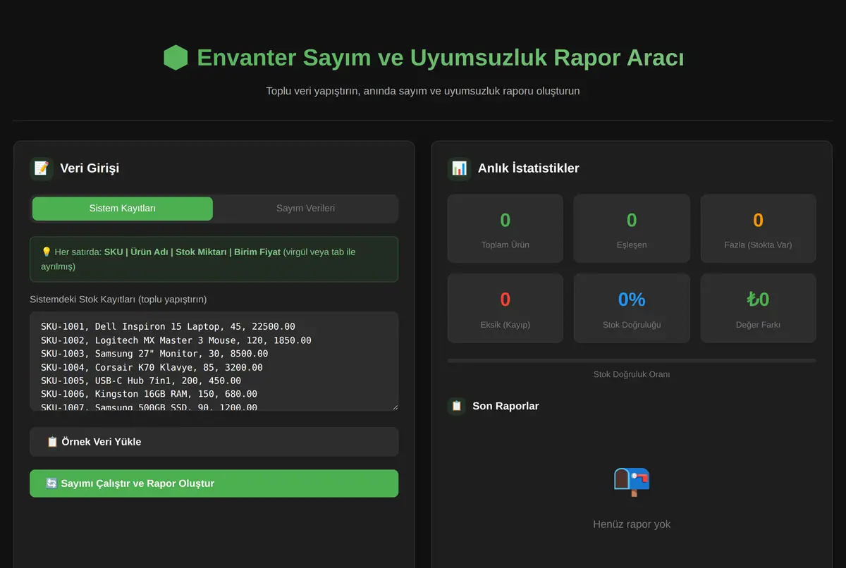 Envanter Sayım ve Uyumsuzluk Rapor Aracı ekran görüntüsü 2