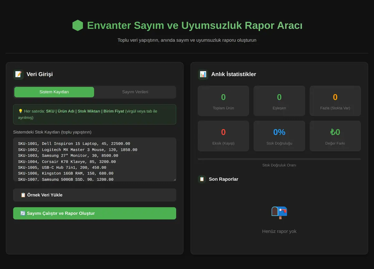 Envanter Sayım ve Uyumsuzluk Rapor Aracı ekran görüntüsü 3