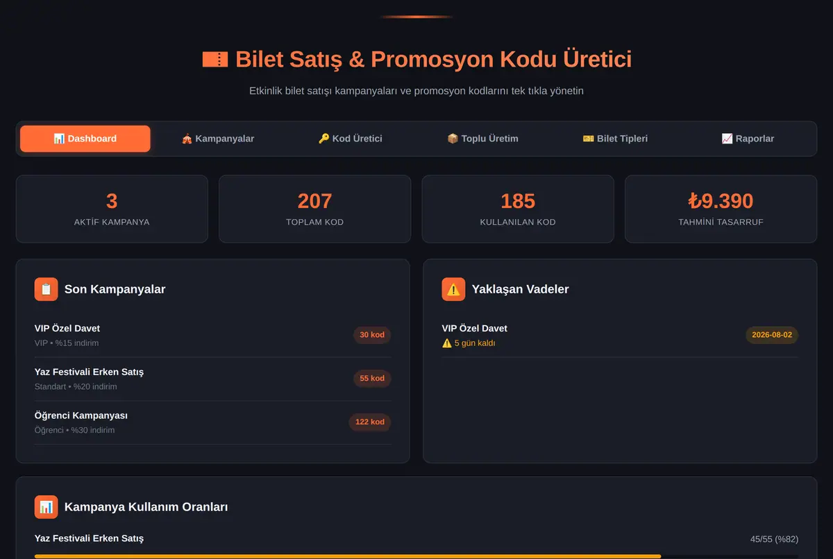 Bilet Satış & Promosyon Kodu Üretici ekran görüntüsü 2