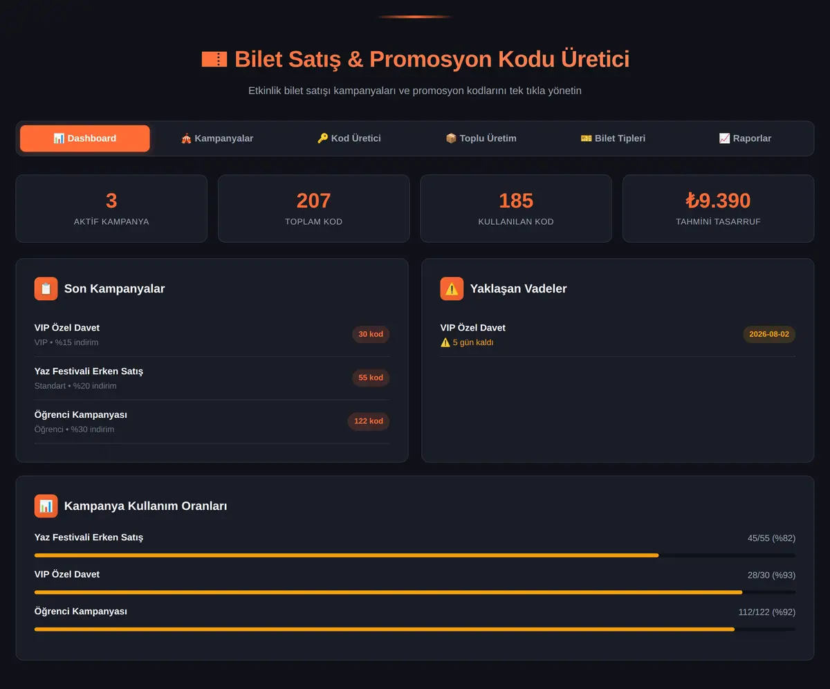 Bilet Satış & Promosyon Kodu Üretici ekran görüntüsü 3