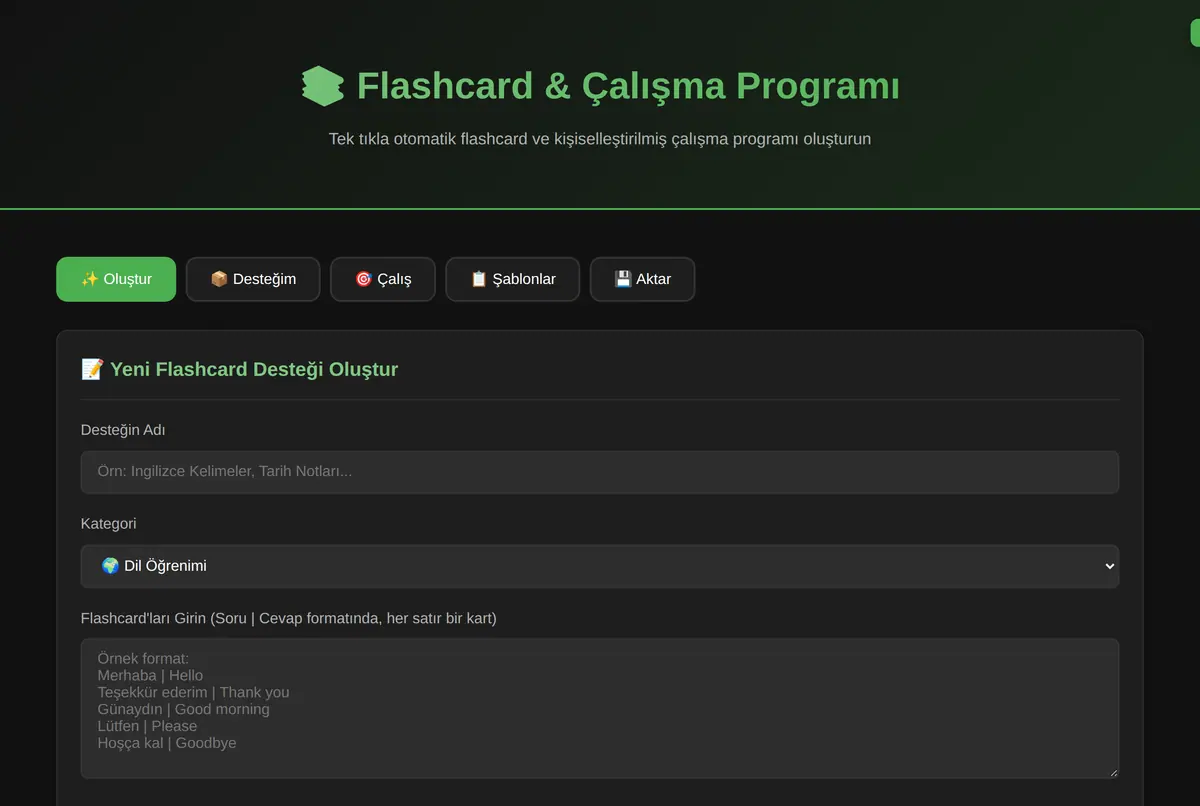 Flashcard & Çalışma Programı Oluşturucu ekran görüntüsü 2