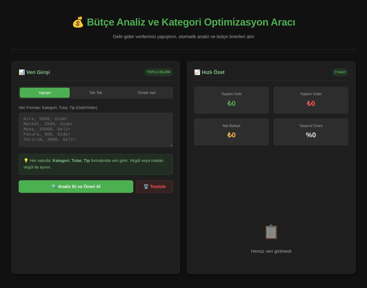 Bütçe Analiz ve Kategori Optimizasyon Aracı ekran görüntüsü 3