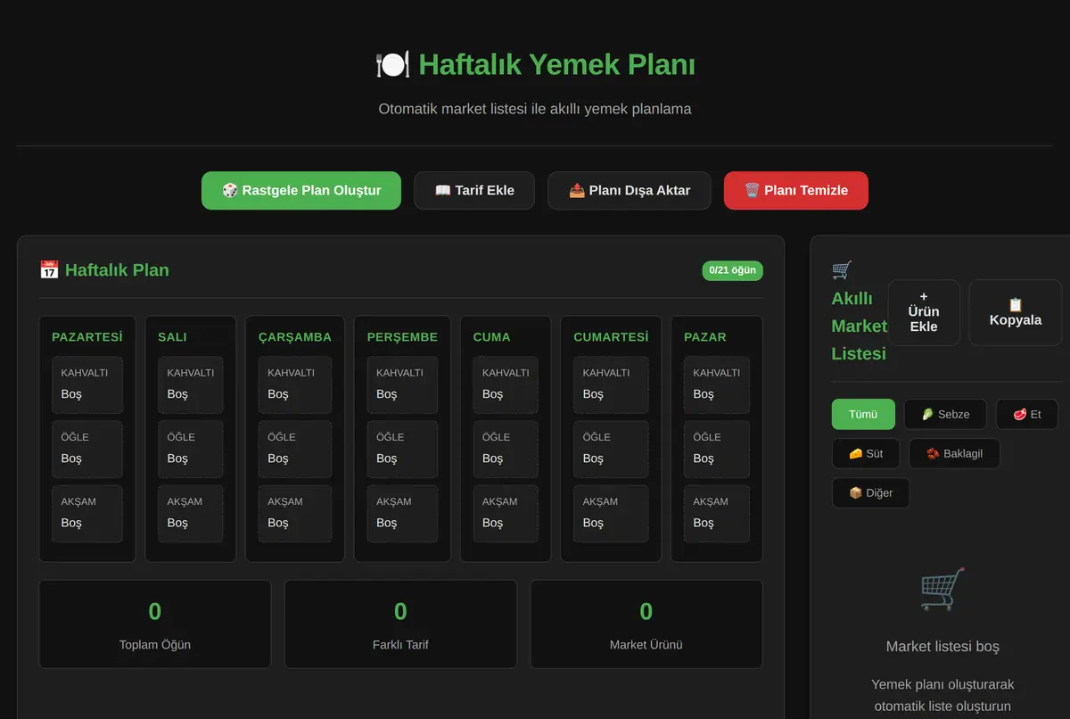 Haftalık Yemek Planı ve Akıllı Market Listesi ekran görüntüsü 2