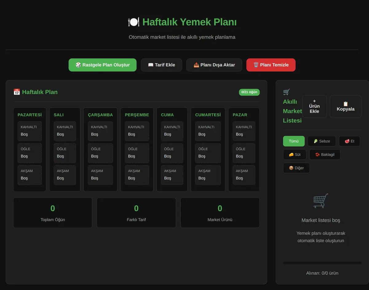 Haftalık Yemek Planı ve Akıllı Market Listesi ekran görüntüsü 3