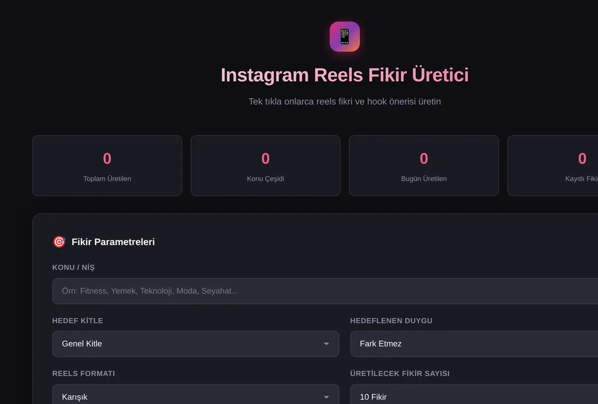 Instagram Reels Fikir Üretici ekran görüntüsü