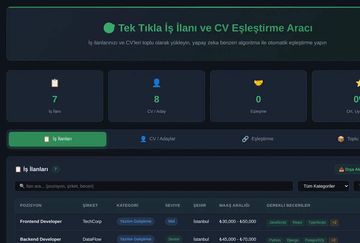 Tek Tıkla İş İlanı ve CV Eşleştirme Aracı ekran görüntüsü
