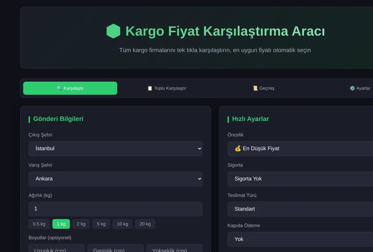 Kargo Fiyat Karşılaştırma Aracı ekran görüntüsü