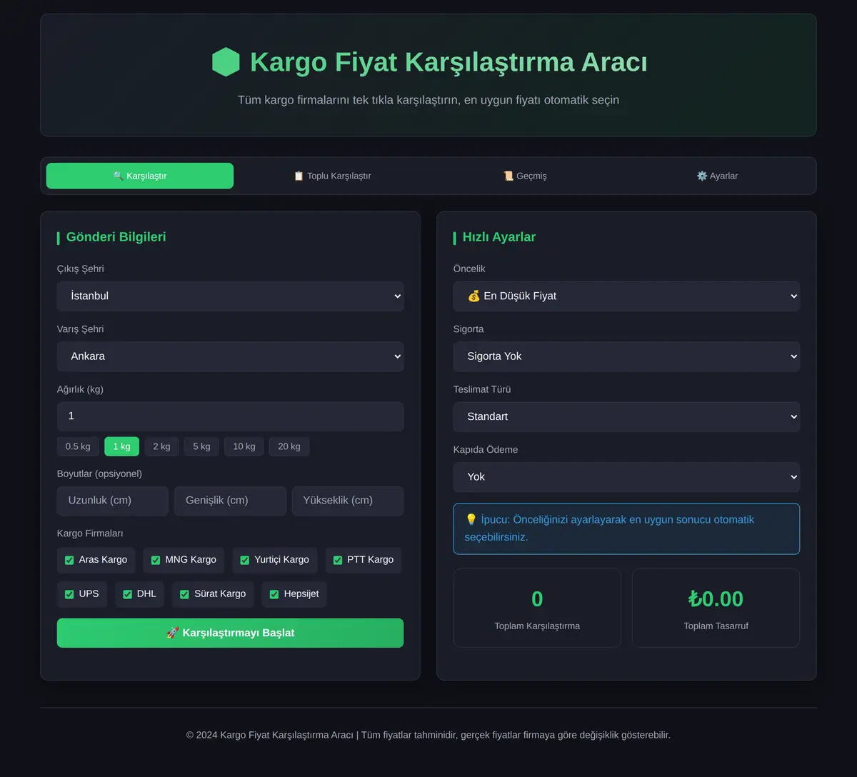 Kargo Fiyat Karşılaştırma Aracı ekran görüntüsü 3