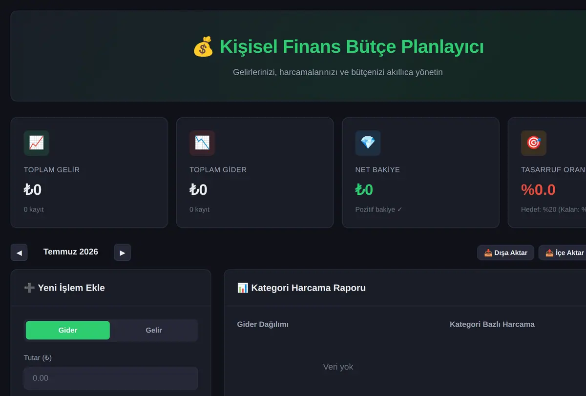 Kişisel Finans Bütçe Planlayıcı ve Harcama Raporu ekran görüntüsü