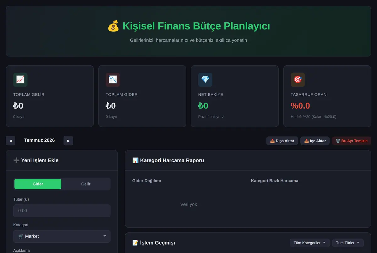 Kişisel Finans Bütçe Planlayıcı ve Harcama Raporu ekran görüntüsü 2