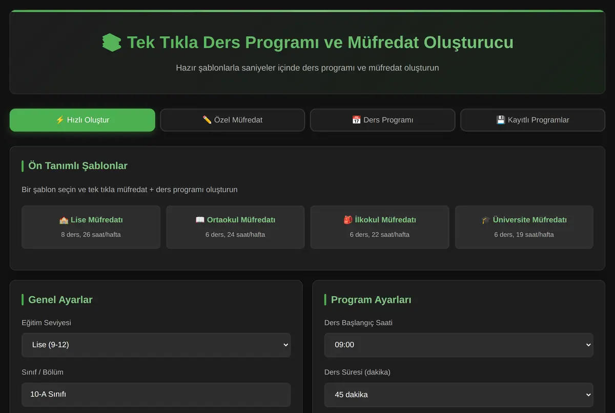 Tek Tıkla Ders Programı ve Müfredat Oluşturucu ekran görüntüsü 2
