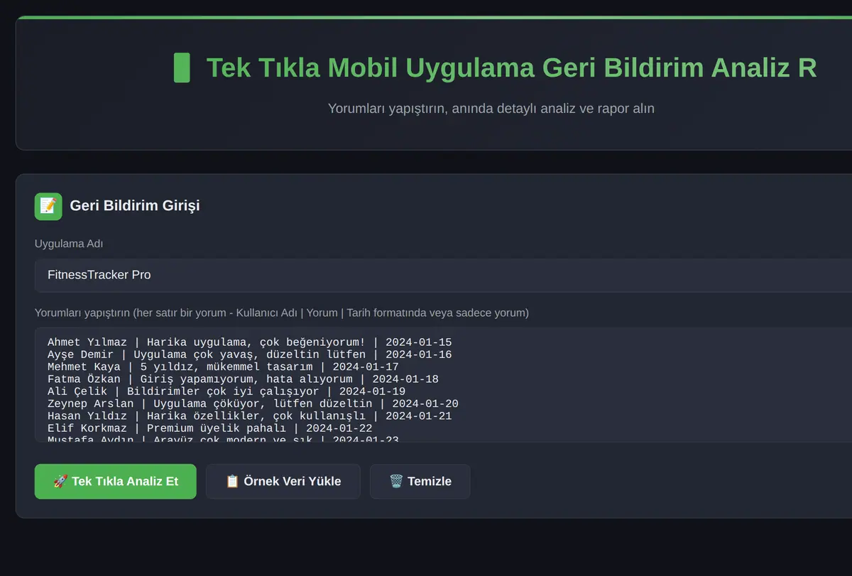 Tek Tıkla Mobil Uygulama Geri Bildirim Analiz R ekran görüntüsü