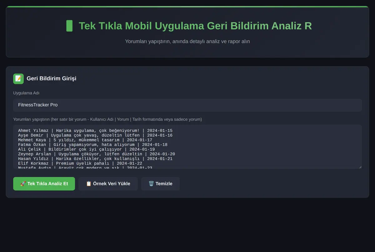 Tek Tıkla Mobil Uygulama Geri Bildirim Analiz R ekran görüntüsü 2