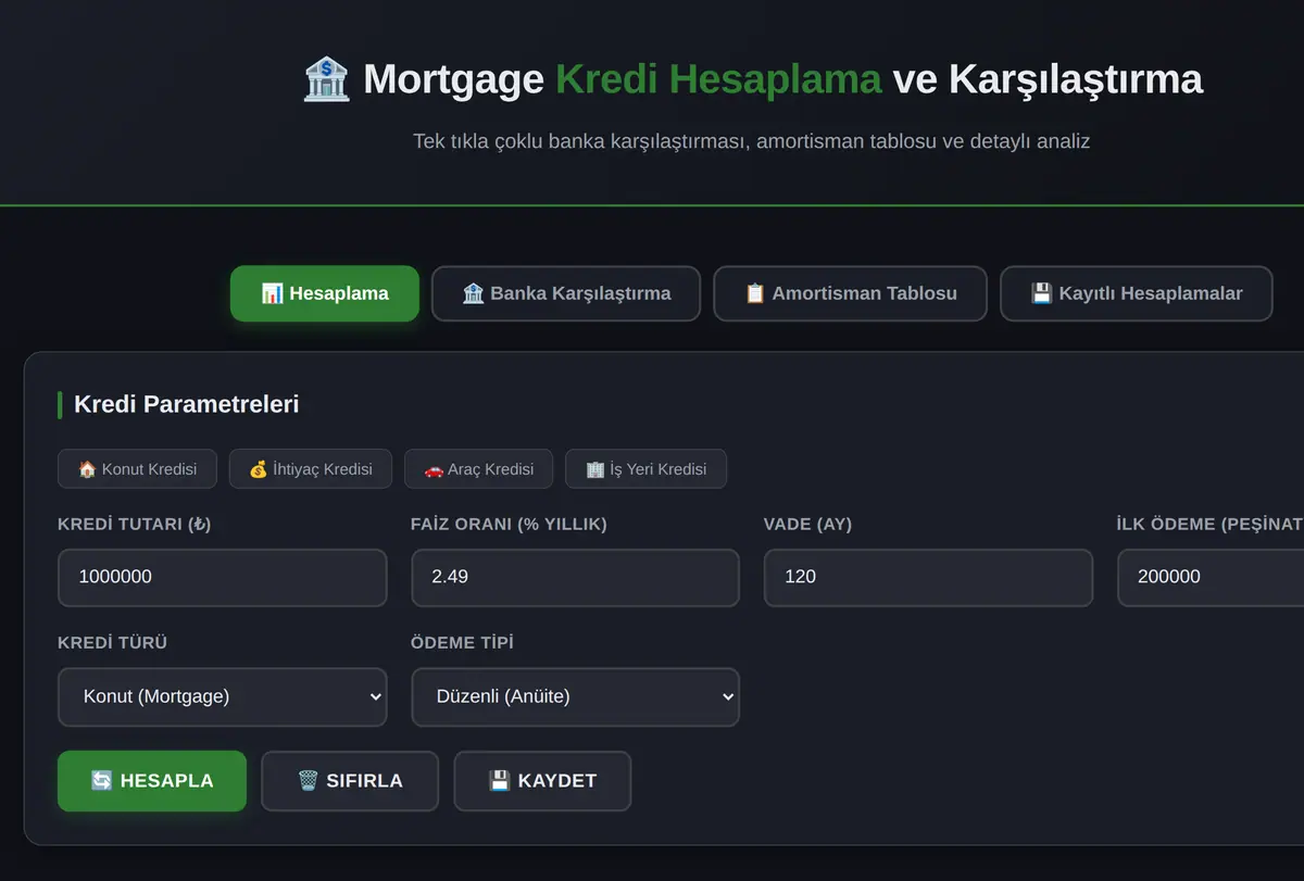 Mortgage Kredi Hesaplama ve Karşılaştırma Aracı ekran görüntüsü