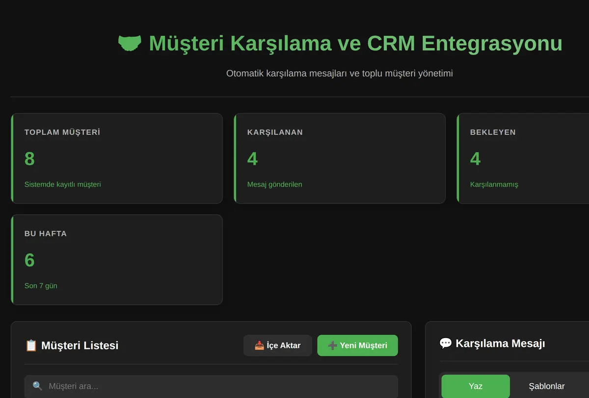 Müşteri Karşılama ve CRM Entegrasyonu ekran görüntüsü