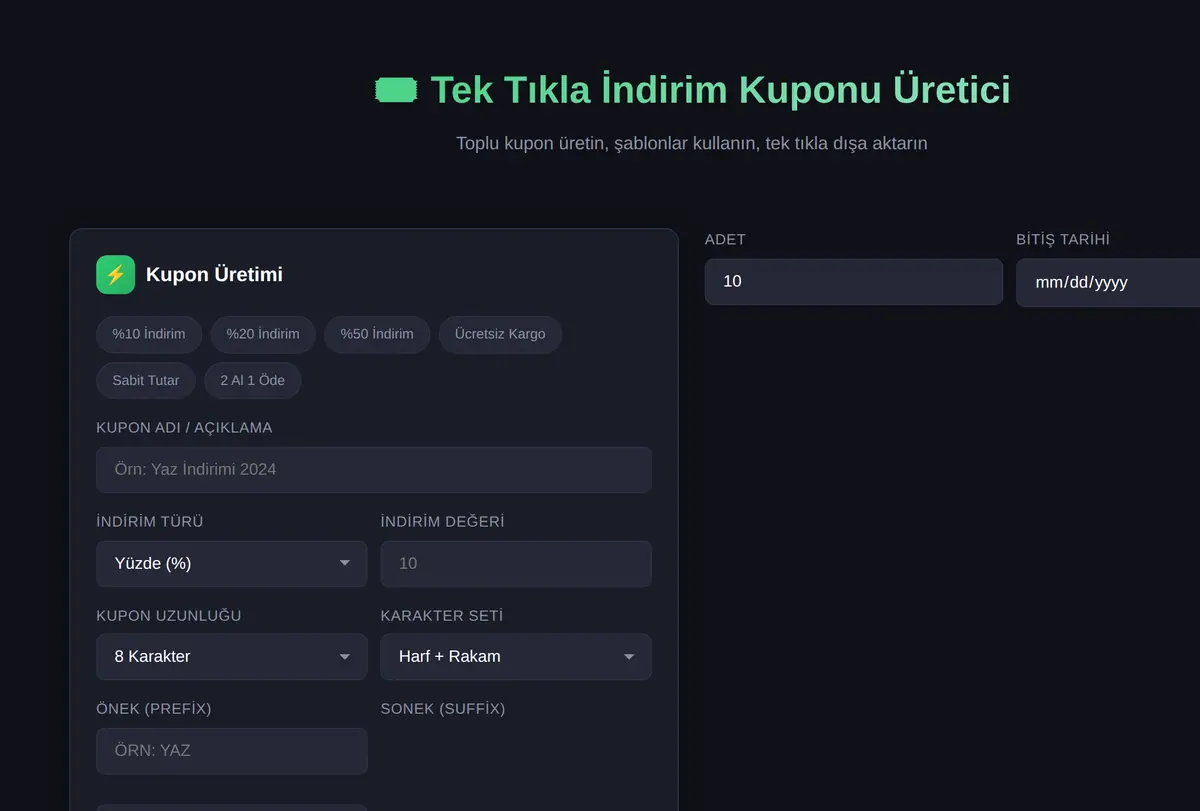 Tek Tıkla İndirim Kuponu Üretici ekran görüntüsü