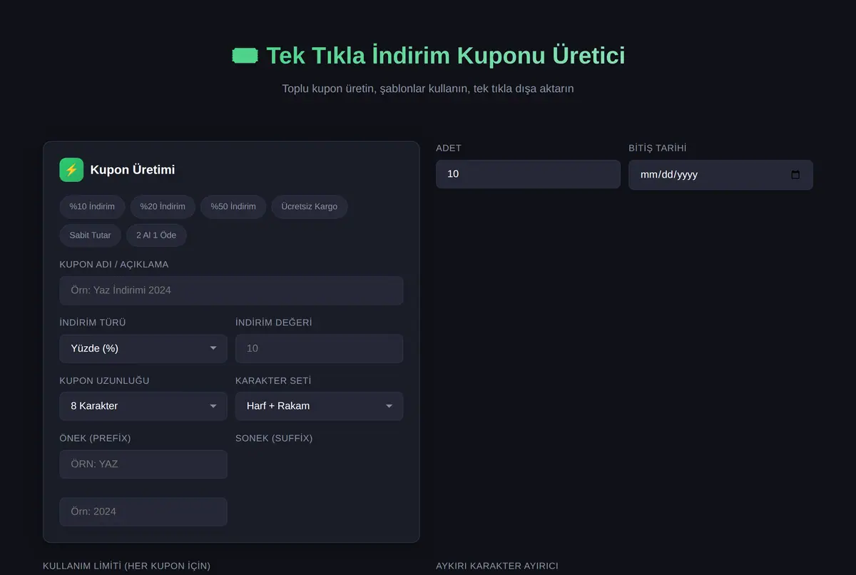 Tek Tıkla İndirim Kuponu Üretici ekran görüntüsü 2