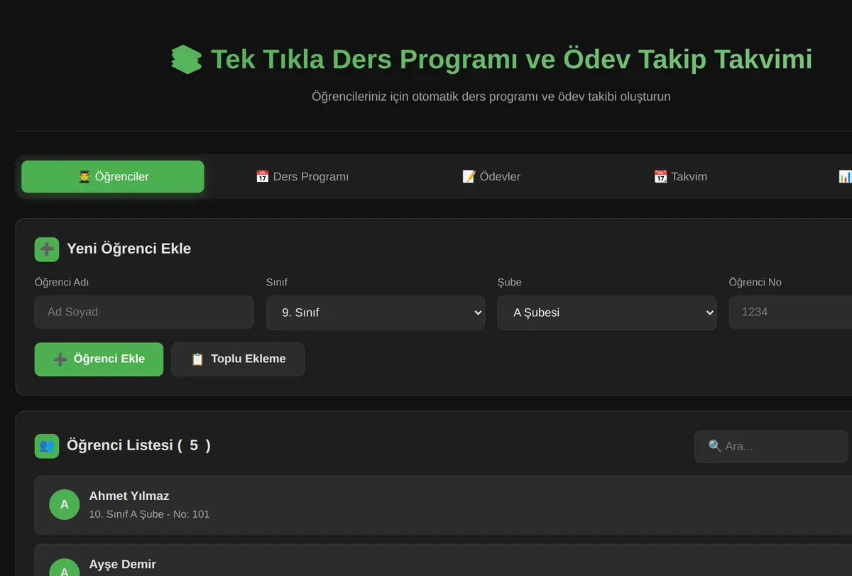 Tek Tıkla Ders Programı ve Ödev Takip Takvimi ekran görüntüsü